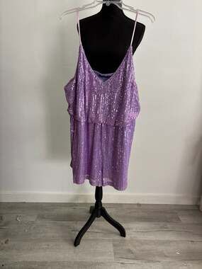 DOUBLE CRAZY Purple Sequin Layered Cami Romper 4XL